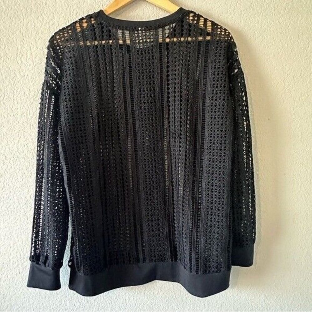 Fabletics Sophie Black Open Knit Crochet Long Sleeve Pullover Top Sz Medium - Picture 5 of 12
